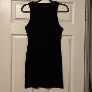 Black ribbed mini body on dress, size US 6